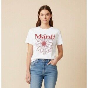 Mardi Mercredi Flowermardi T-Shirt One Size 100% Cotton White Red Korean Fashion